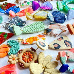 CLEARANCE SALE Polymer Clay Earrings – Bold, Colourful Statement Dangles, Handmade Lightweight Jewelry, Sample Sale, Affordable Earrings