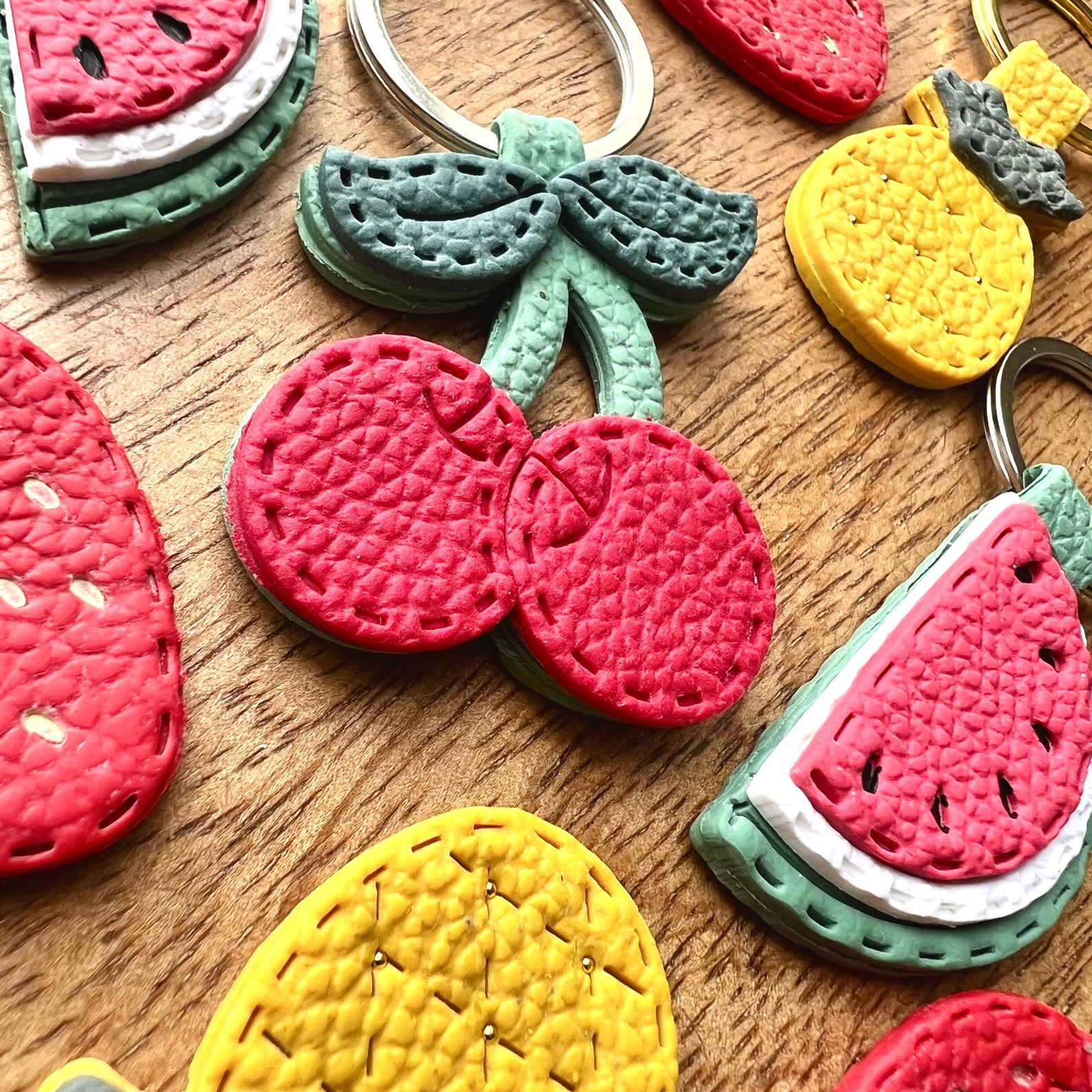 Faux Leather Effect Fruit Keychain: Handmade Polymer Clay Bag Charm - Etsy