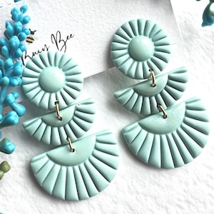 Clip On Floral Earrings, Non Pierced Statement Drop Dangle Earrings, Boho Style Polymer Clay, Geometric Earrings, Handmade Anniversary Gift