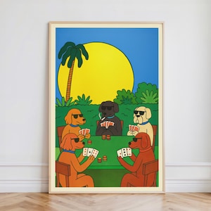 Plakat Psy Grające w Pokera | Wydruki Psów w Pokera | Dekoracje Pokoju Pokerowego | Sztuka Ścienna Grającego Psa w Karty | Ilustracja Gry Psa w Pokera