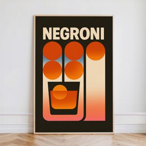 Poster Negroni / Arte murale per cocktail retrò / Illustrazione di cocktail / Illustrazione di drink di metà secolo / Decorazione di mixologia italiana
