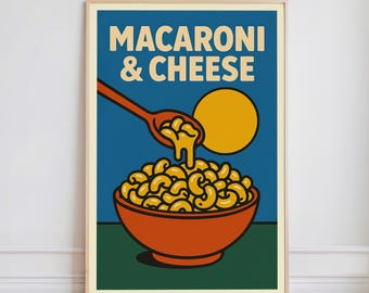 Macaroni and Cheese Poster, Mid-Century Kitchen Wall Art