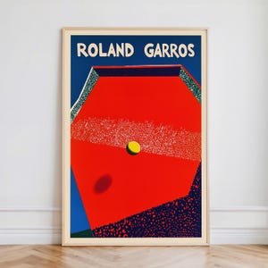 Poster del Roland Garros / Arte murale retrò sul tennis / Stampa dell'Open di Francia / Illustrazione del campo in terra battuta / Decorazione sportiva di metà secolo