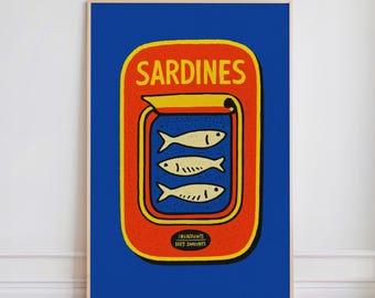 Sardine Can Poster, Sardines Art Print, Tinned Sardines, Retro Fish decoration