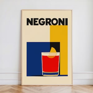 Negroni Poster | Mid-Century Modern Cocktail Print | Retro Bar Wall Art | Italian Aperitif Illustration | Bauhaus Kitchen Decor