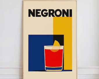 Negroni Poster, Bauhaus Cocktail Print, Retro Drink Illustration