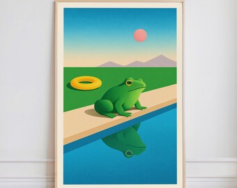 Green Frog Poster, Surreal Minimalist Artwork