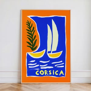 Póster de viaje de Córcega / Arte mural costero / Decoración playera / Obra de arte de casa de playa