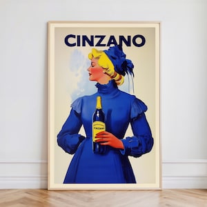 Póster vintage de Cinzano / Arte mural retro de aperitivo italiano / Anuncio de licor clásico / Impresión de bar del siglo XX / Decoración de cócteles