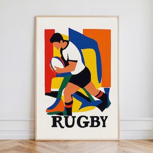 Poster vintage di rugby / Arte murale sportiva retrò / Stampa atletica di metà secolo / Illustrazione di un giocatore di rugby / Regalo per gli appassionati di sport