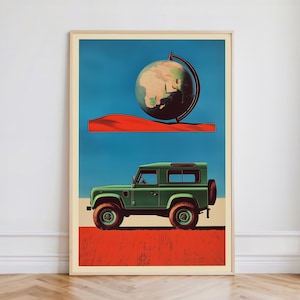 Vintage Land Rover Defender Poster | Adventure & Exploration Wall Art | Retro Road Trip Print