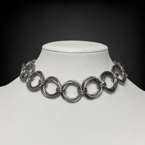 chainmail choker necklace, silver chainmail jewelry stainless steel, goth choker,alternative collar adjustable length