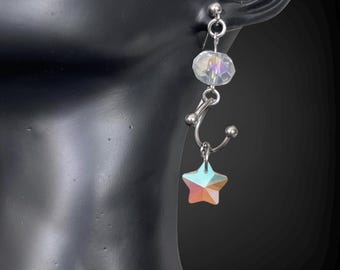 Iridescent Star Drop Earrings: Stainless Steel Wire, Y2K Celestial Style