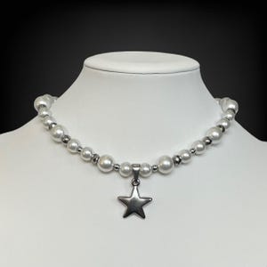 Star choker - glass pearl beaded choker necklace, star necklace, gift