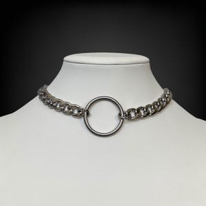 Large chain choker necklace, stainless steel O-ring collar, stainless steel choker, curb chain, waterproof, gift for partner, goth, alt