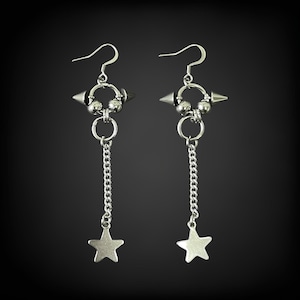 punk earrings, star and spike dangle earrings, stainless steel