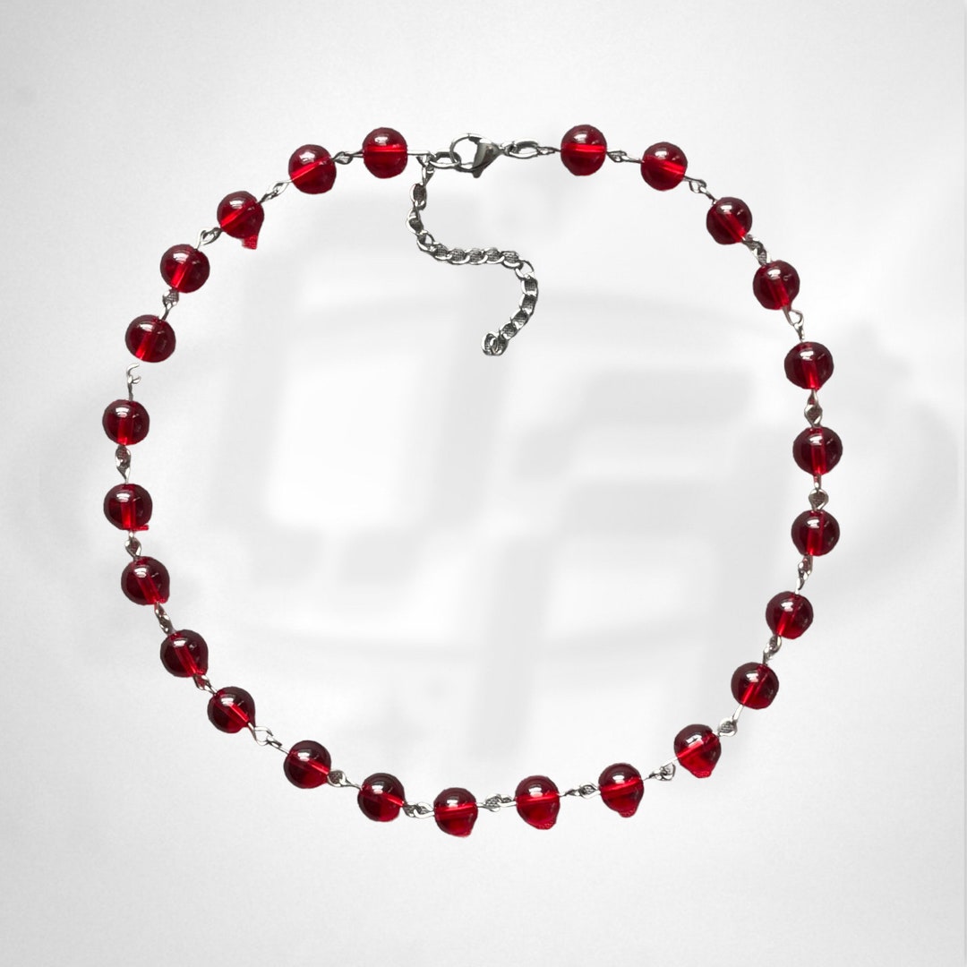 Red Choker Bead Chain Necklace Etsy