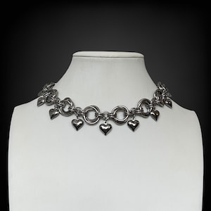 chainmail necklace with hearts - stainless steel
