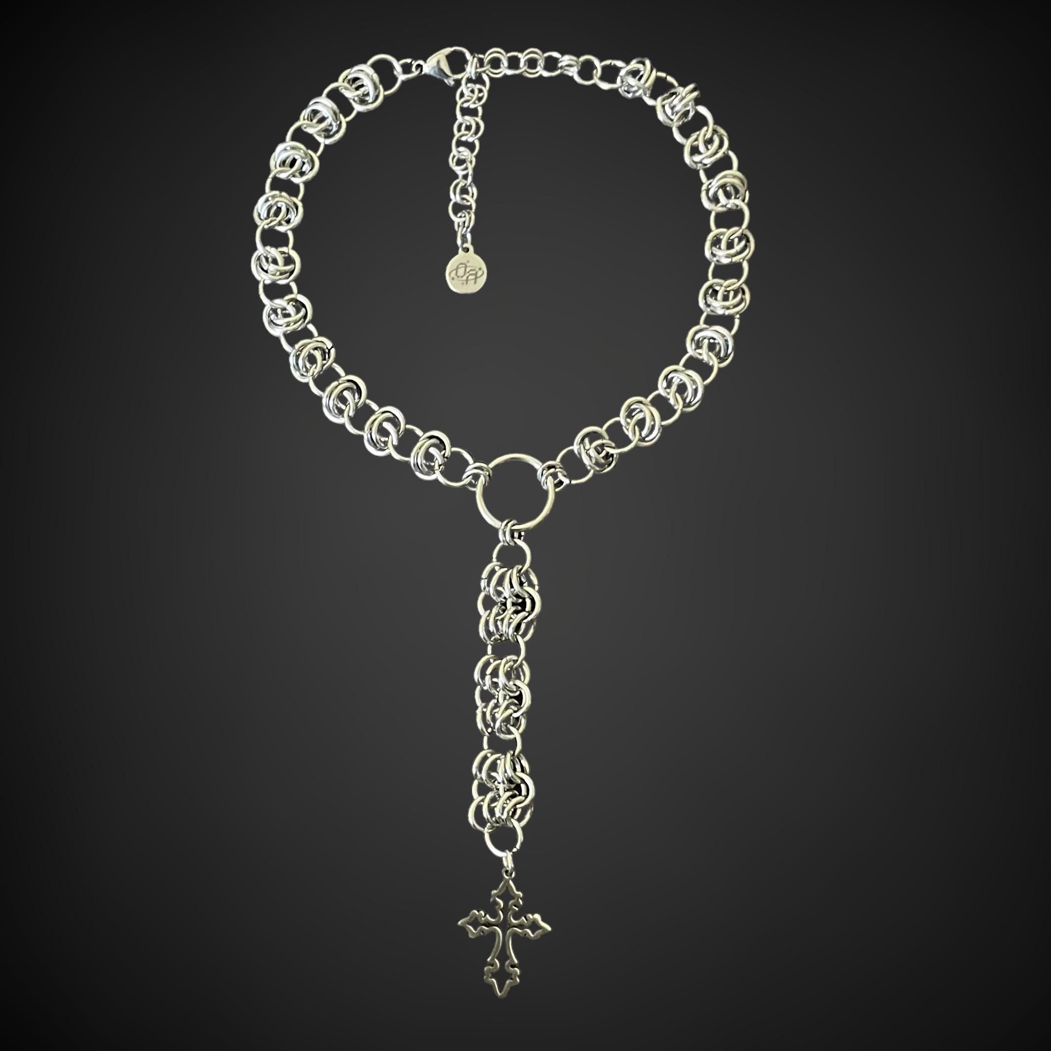 Chainmail Cross Necklace - Stainless Steel - Goth, Alt, Gift 