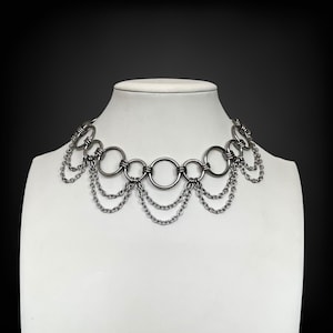 Draping chain chainmail choker necklace - stainless steel