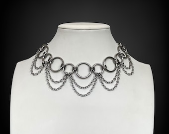 Draping chain chainmail choker necklace - stainless steel