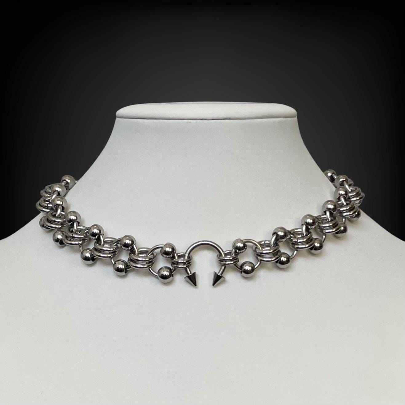 Chainmail Choker Necklace,spike Piercing Horseshoe Stainless Steel Choker, Chain Necklace, Septum Jewelry Necklace, Punk - Etsy Chainmail Choker Necklace,spike Piercing Horseshoe Stainless Steel Choker, Chain Necklace, Septum Jewelry Necklace, Punk - Etsy