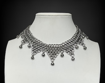 Chainmail Clown Collar with tiny jingling bells - stainless steel Jester necklace