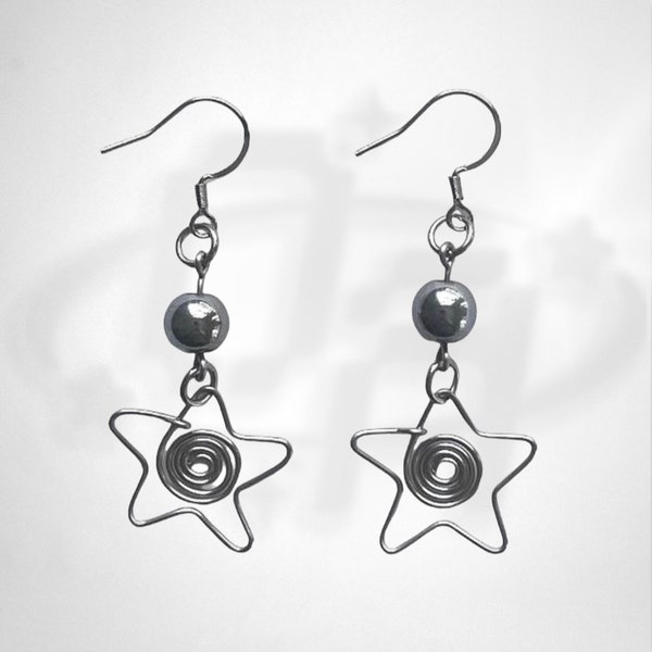 Swirl Star Earrings - stainless steel - grunge  punk y2k