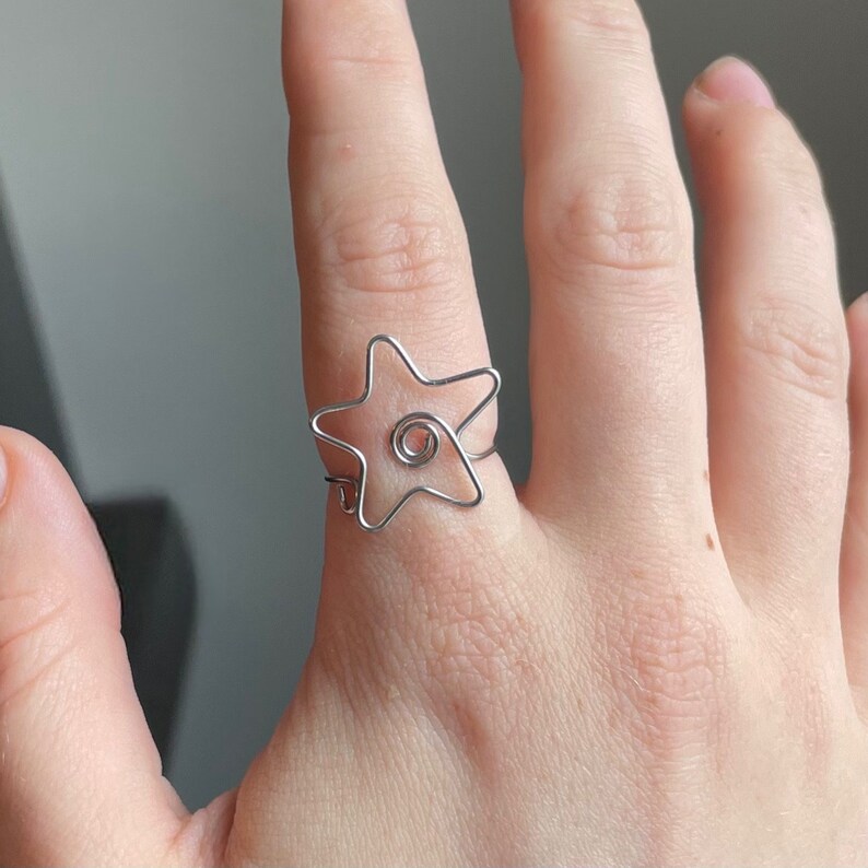 Star Ring Swirl Star Wire Stainless Steel Adjustable Ring Etsy