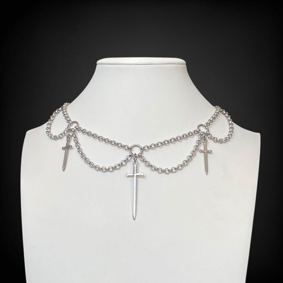 Goth Choker Necklace with swords - stainless steel