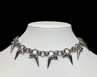 Spiky chainmail necklace - stainless steel - chainmail choker - alt, alternative, goth, gift, jewelry