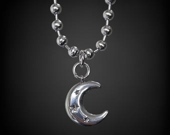 Silver Moon & Stars Necklace: Stainless Steel Ball Chain