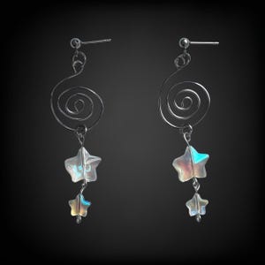 Silver Swirl Earrings Spiral Star Earrings Spiral Galaxy
