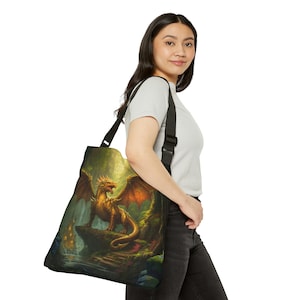 Dragon Lover&#39;s Tote Bag Gift, Dragon illustration fashion accessory, Dragon Artwork, Mythical Creature Fantasy Art Tote Bag, Dragon Gift