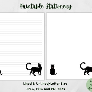 Printable Letter Writing Paper Cat Stationery Black Cats PenPal Notepad | Lined & Unlined | Letter size 8.5x11 inches