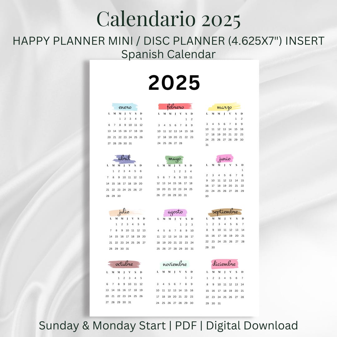 Calendario Imprimible De Un Vistazo En Español 2025 Mini Happy Planner