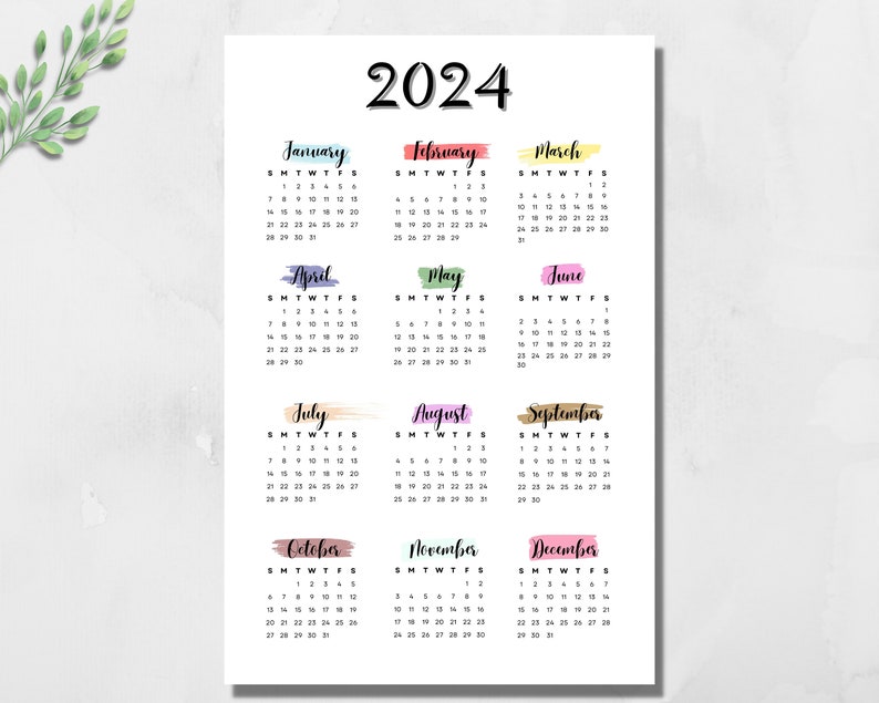 Printable Year at a Glance Calendar 2024 Mini Happy Planner Insert Disc