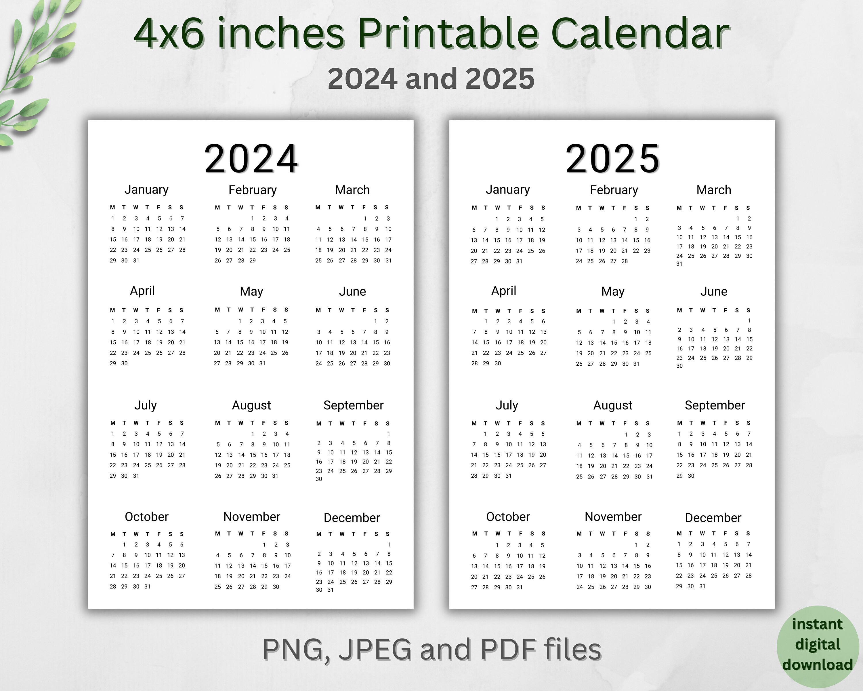 Printable 2024 and 2025 Minimalist Calendar 4x6 Inches Etsy Australia