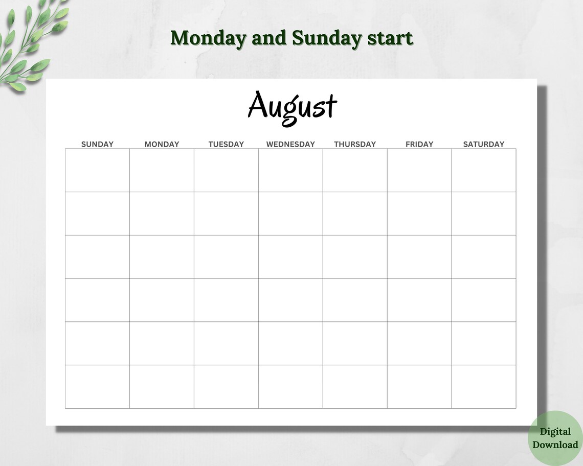 Printable Blank Monthly Calendar Undated Calendar Month at a - Etsy
