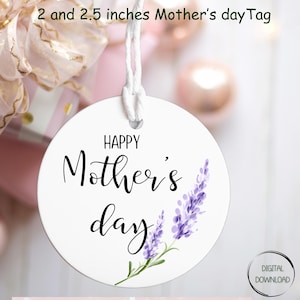 Etiquetas de regalo para el Día de la Madre, redondas, de 2 y 2,5 pulgadas, minimalistas, para imprimir, para el Día de la Madre, con diseño floral, para colgar, pequeñas