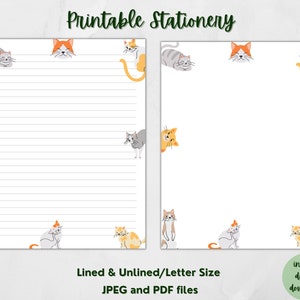 Afdrukbare kat briefpapier Kitty ontwerpen Afdrukbare kattenrand briefpapier afdrukbaar briefpapier-11 | Gevoerd en ongevoerd|Lettergrootte 8,5 x 11 inch