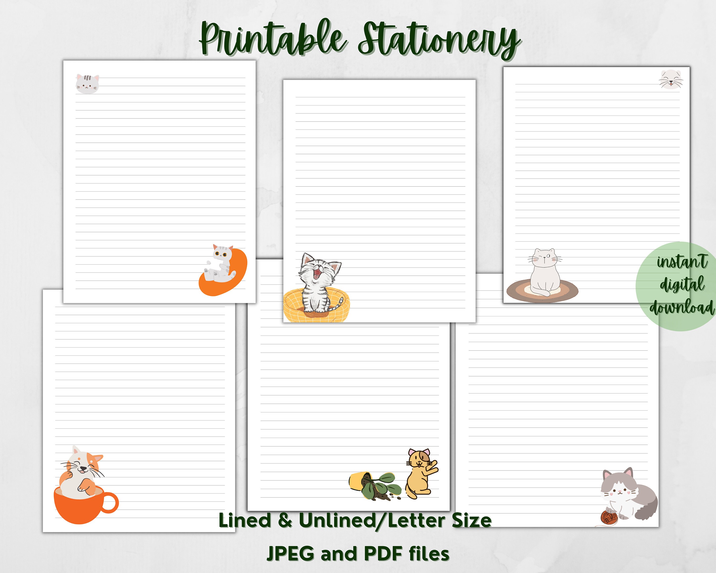 Cute & Cuddly Cats letter writing paper / 20 in each pack (lined paper)