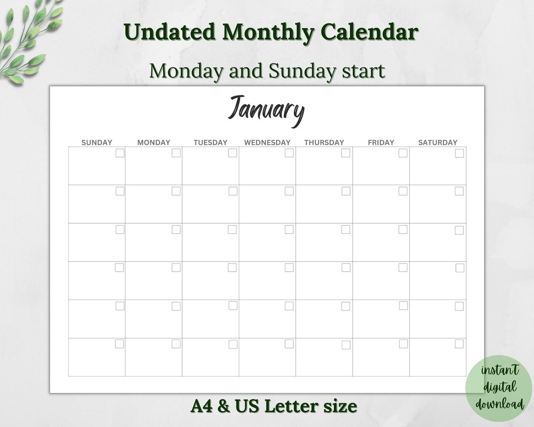 Printable Blank Monthly Calendar / Undated Month at a Glance - Etsy
