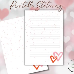 Druckbares Valentinstag Briefpapier Herz-Thema Brief Liebe | Liniert & Unliniert A4 und US Letter Digitaler Download