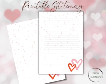 Printable Valentine's Day Writing Paper Heart-Themed Letter Love | Lined & Unlined A4 and US Letter Size Digital Download