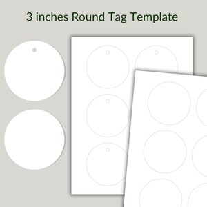 Afdrukbare blanco tag ronde tagsjabloon 3 inch ronde mockup hang tag prijskaartje shirt tag DIY tag bedankje cadeaukaartje pdf, jpeg, png, svg