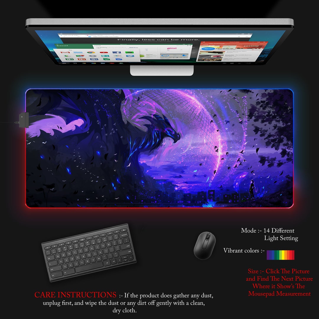 LED Azure Dragon Mousepad RGB Gaming Accessories Cute Etsy
