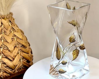 Engraved Gold Leaf Twist Vase - 20cm