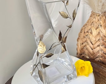 Engraved Gold Leaf Large Twist Vase - 25cm