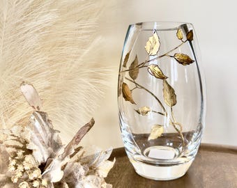 Engraved Gold Leaf Roundish Vase - 20cm